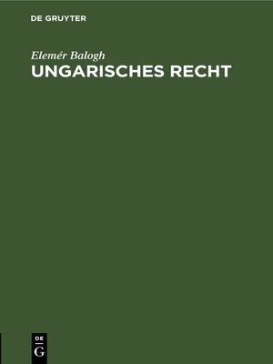 cover image of Ungarisches Recht